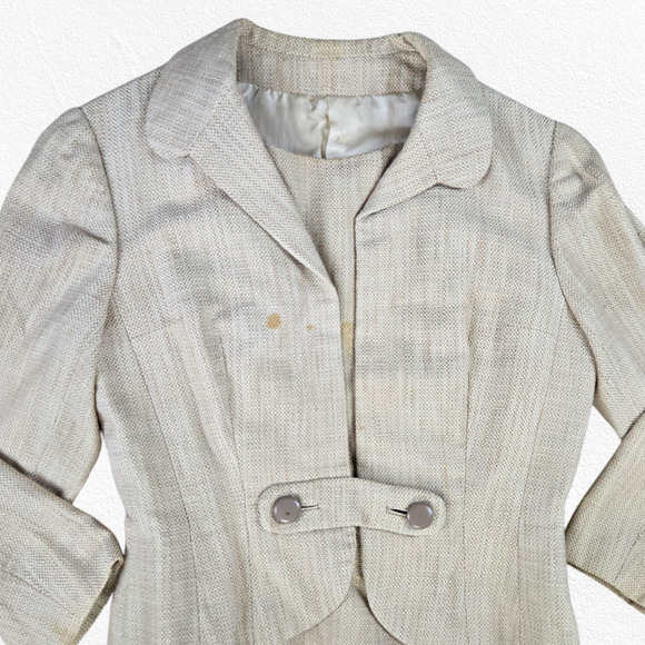 50s Vintage Adele Simpson Beige Tweed Blazer Sheath Classic Dress Set Size 2 - Picture 4 of 16